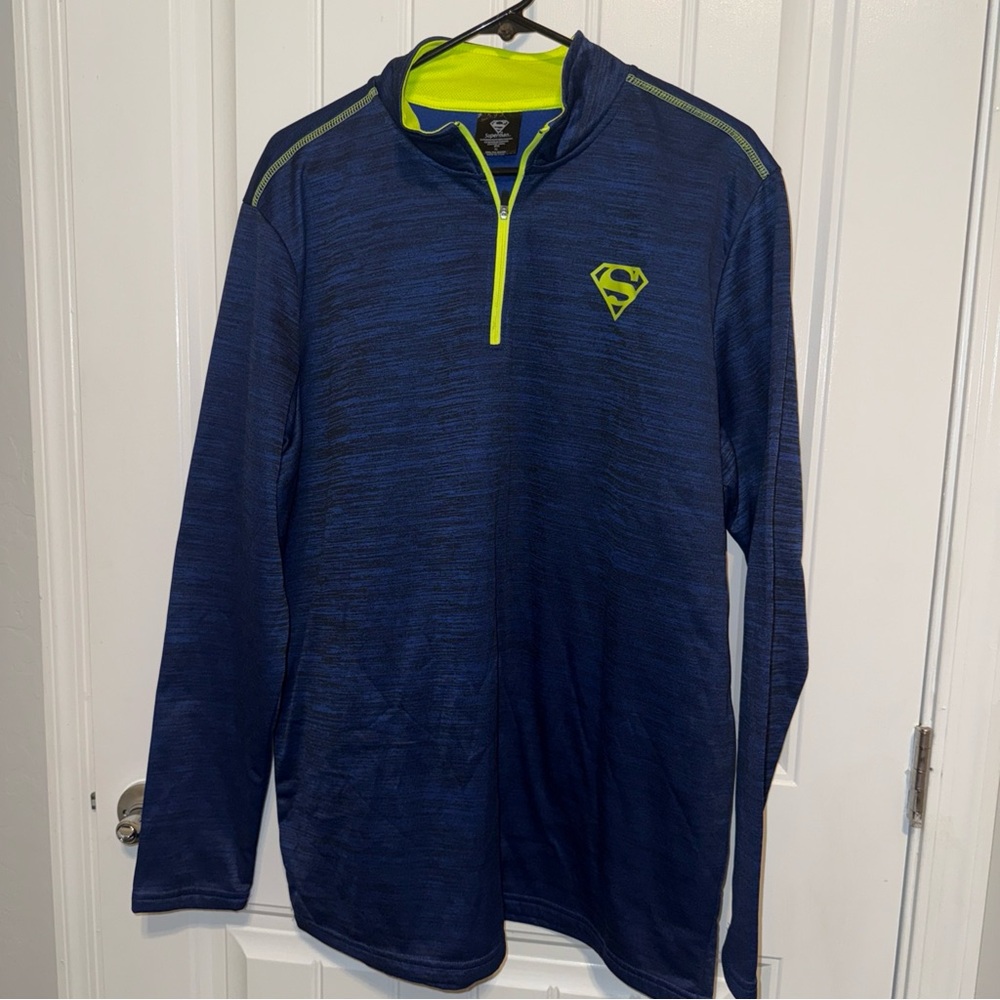 DC Comics Blue and Neon Green Superman Men's Sweater